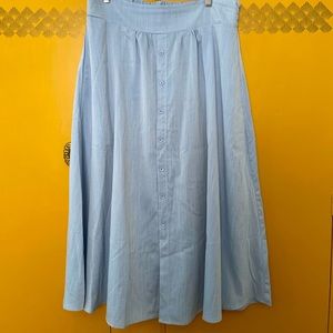 Midi Chambray A line Skirt Pockets